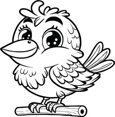 black and white line art vector cartoon bird isolated for coloring page