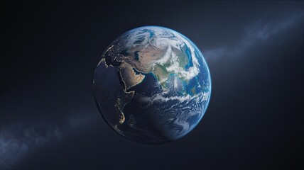 Fototapeta premium Stunning High-Resolution View of Planet Earth from Space Showing Continents, Oceans, and Clouds with Deep Space Background and Sunlight Illumination, Perfect for Global and Environmental Concepts