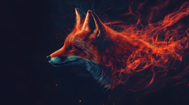 Fiery profile of a fox in artistic darkness.