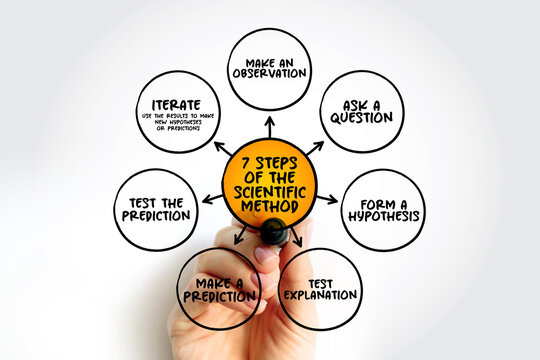7 steps of the scientific method, mind map text concept for presentations and reports