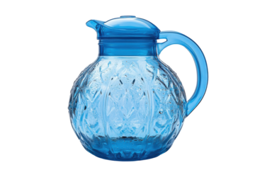 A blue pitcher on black back