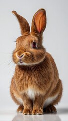 Obraz premium Orange Rabbit Portrait: A captivating portrait of a curious orange rabbit with long, soft ears and striking, vibrant fur, against a simple backdrop.