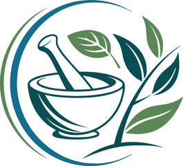 Herbal medicine logo vector art illustration.
