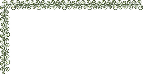 L-shaped border with tangled schematic floral motifs. Illustration made with schematic lines on a white background creating a L-shaped border.