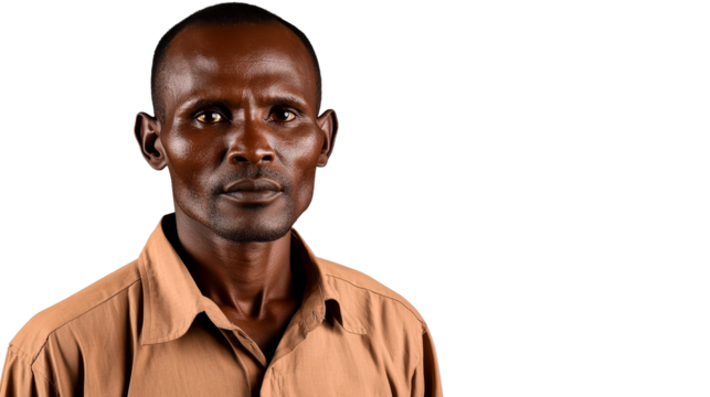 African man portrait, looking forward, serious expression, cut out transparent