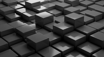Abstract Dark Grey Cubes, 3D Render, Geometric Background
