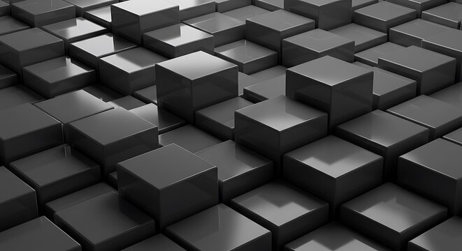 Abstract Dark Grey Cubes, 3D Render, Geometric Background