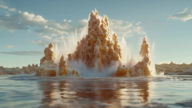 Watery peaks rise like golden castles