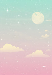 Fototapeta premium Pixelated Sky Illustration Pastel Colors Clouds Moon And Stars Background