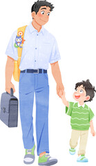 The father picks up and drops off his son from school