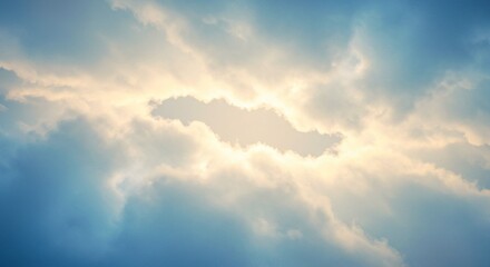 Serene Sunlit Cloudscape Heavenly Blue Sky with Golden Rays of Sunlight Breaking Through