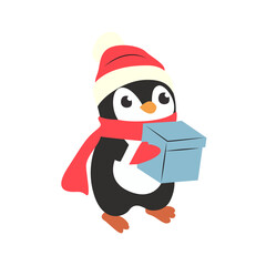 Cute Penguin Holding Christmas Gift