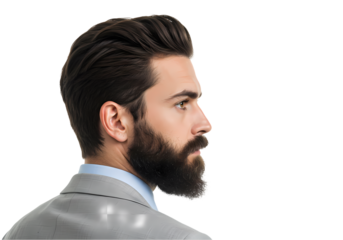 Stylish Man with Full Beard Profile View of a Modern Gentleman isolated on transparent background