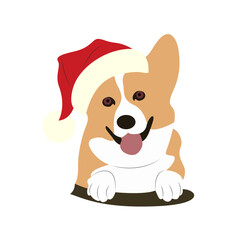 Christmas Corgi Dog Santa Hat Portrait