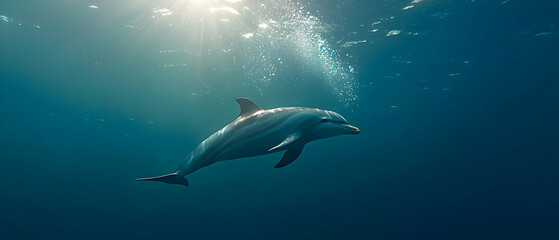 Obraz premium Dolphin Underwater In Sunlight