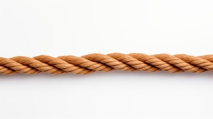 A single rope cord stretched straight, with visible texture and intricate fibers, lying flat against a clean white background
