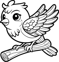 black and white line art vector cartoon bird isolated for coloring page