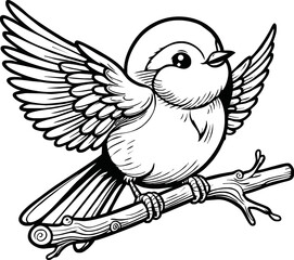 black and white line art vector cartoon bird isolated for coloring page