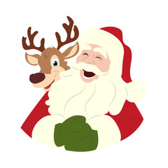 Jolly Santa Reindeer Christmas Laugh Illustration