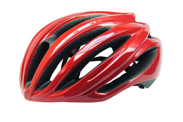 A red cycling helmet shown