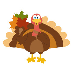 Cartoon Turkey Autumn Thanksgiving Leaves.