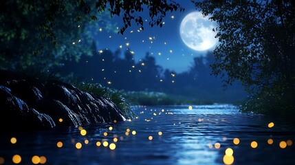 Night river scene firefly magic
