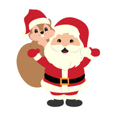 Santa Claus Squirrel Christmas Cartoon Illustration