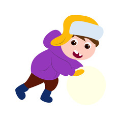 Happy Child Making Snowman Winter Fun