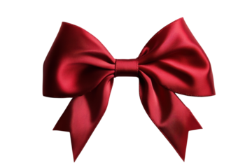 A shiny red satin ribbon bow