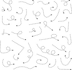 Hand drawn dotted arrows. Curved arrow. Zigzag arrow stripes design with dotted lines. Doodle, sketch style