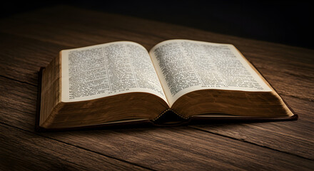 Realistic 3D Illustration Of An Open Ancient Book On A Wooden Table