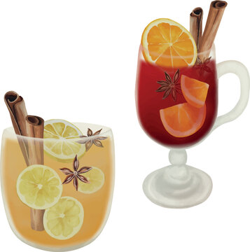Mulled Wine, Wassail, vector, watercolor, printable illustration, party drinks, bar cocktails, cocktail set, for menu