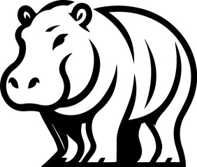 Cartoon Hippo Logo in Black and White Style