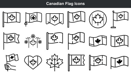A collection of minimalist black and white canadian flag icon set design