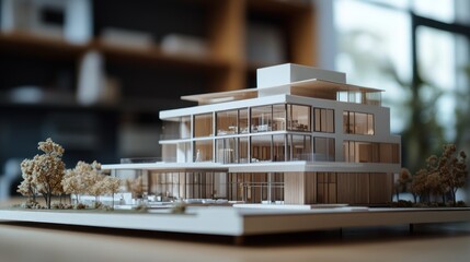 Modern architectural model showcasing a sleek design indoors