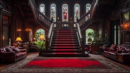 Obraz premium Classic vintage library with leather sofas high resolution image