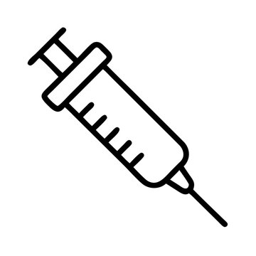 &Iacute;cone vetorial minimalista de seringa m&eacute;dica com contorno preto. Seringa com agulha