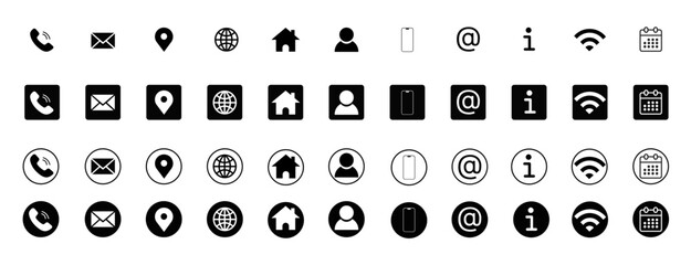 Contact icon vector set 2025. Phone, Call, Email, Address, Website, Fax, Mobile, Calendar, Chat icons. Social media icons 2025
