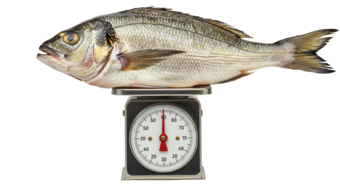 Isolated Fresh Fish on Vintage Weighing Scale