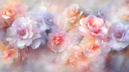 Obraz premium Delicate pastel roses in a soft, dreamy floral arrangement.