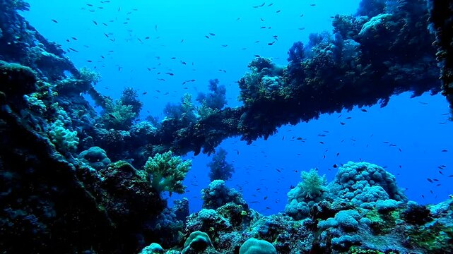 Corals fixed on a wreck in the deep blue - Egypt Red Sea