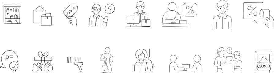 Store and Customer Interaction Line Icons