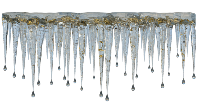 Isolated Row of Melting Ice Icicles