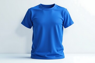 Crisp Studio Shot: Royal Blue Short-Sleeve T-Shirt Mockup on White Surface for Apparel Design, Retail, and Clothing Industry Presentations            