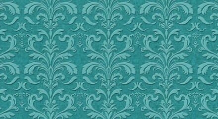 Fototapeta premium Teal Damask Pattern, Embossed Texture, Seamless Wallpaper