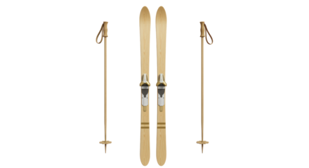 Isolated Wooden Skis and Poles Winter Sport