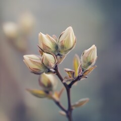 Delicate Spring Blossoms Close up of Pale Buds on a Branch