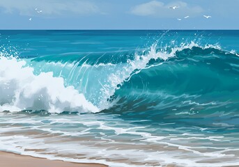 Fototapeta premium Ocean Wave Crashing on Sandy Beach