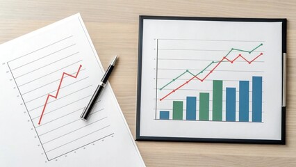Business analysis graphs charts with pen on wooden table for financial planning