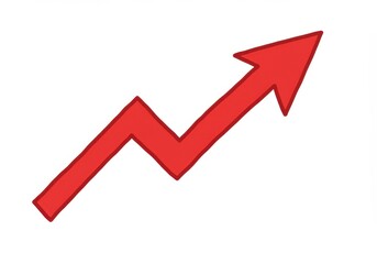 Red arrow pointing upward with jagged line on white background